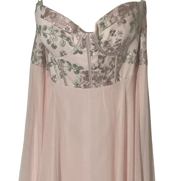 NEW Dessy Collection Strapless Floral Embroidered Corset Maxi Dress Blush 18 - Picture 4 of 14